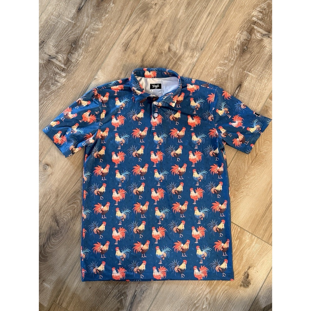 Waggle Boys Golf Rack Polo Shirt Short Sleeve Size Medium Navy Rooster Active - Picture 3 of 5